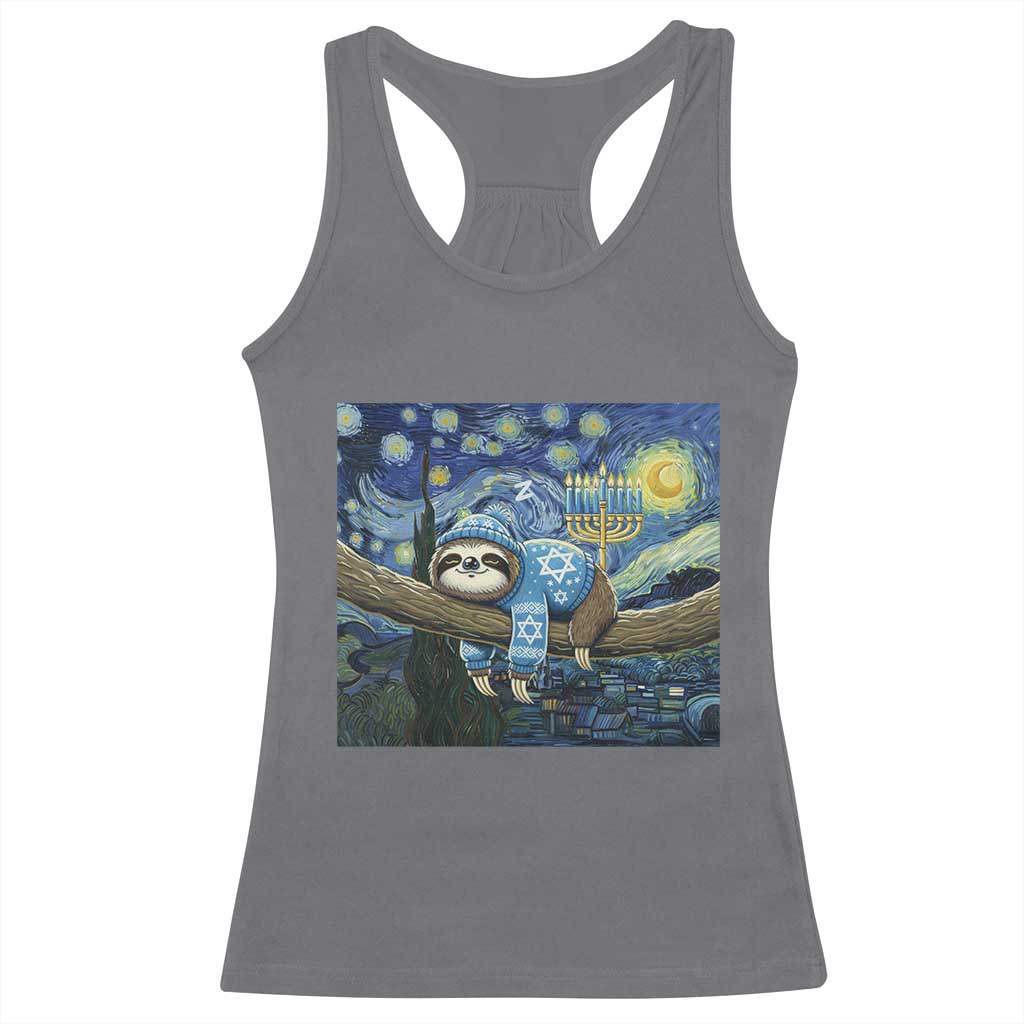 Funny Hanukkah Sloth Racerback Tank Top Van Gogh Starry Night Jewish Gift - Wonder Print Shop