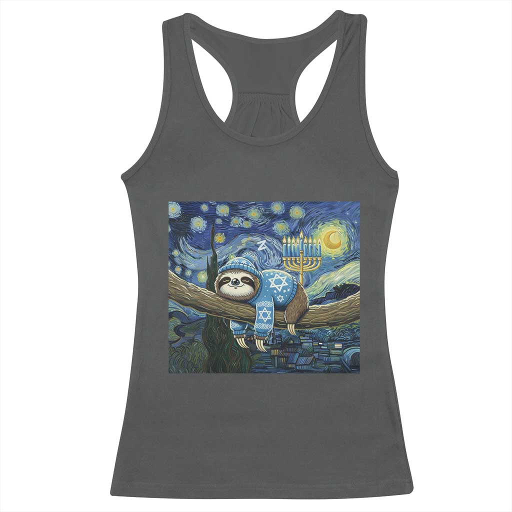 Funny Hanukkah Sloth Racerback Tank Top Van Gogh Starry Night Jewish Gift - Wonder Print Shop