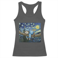 Funny Hanukkah Sloth Racerback Tank Top Van Gogh Starry Night Jewish Gift - Wonder Print Shop