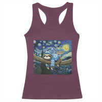 Funny Hanukkah Sloth Racerback Tank Top Van Gogh Starry Night Jewish Gift - Wonder Print Shop