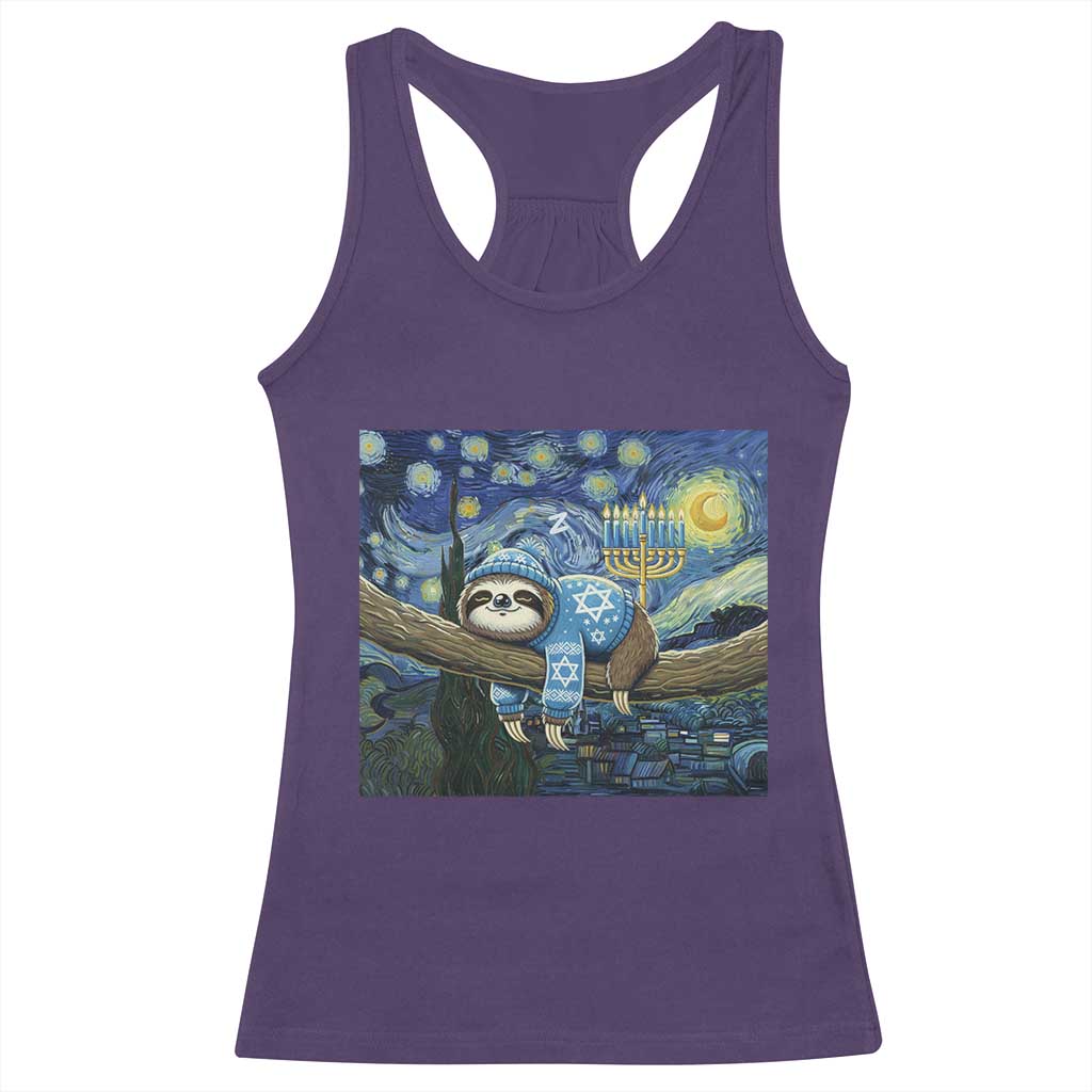 Funny Hanukkah Sloth Racerback Tank Top Van Gogh Starry Night Jewish Gift - Wonder Print Shop