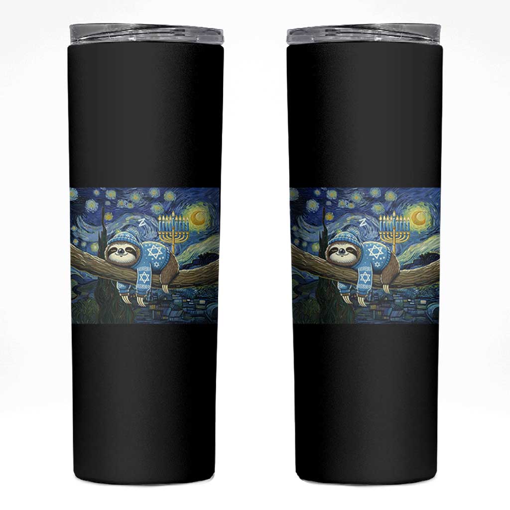 Funny Hanukkah Sloth Skinny Tumbler Van Gogh Starry Night Jewish Gift - Wonder Print Shop