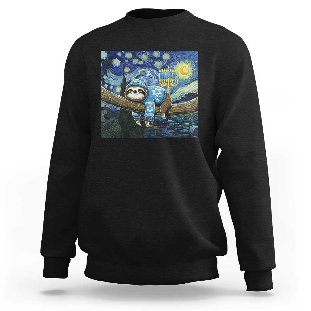 Funny Hanukkah Sloth Sweatshirt Van Gogh Starry Night Jewish Gift - Wonder Print Shop
