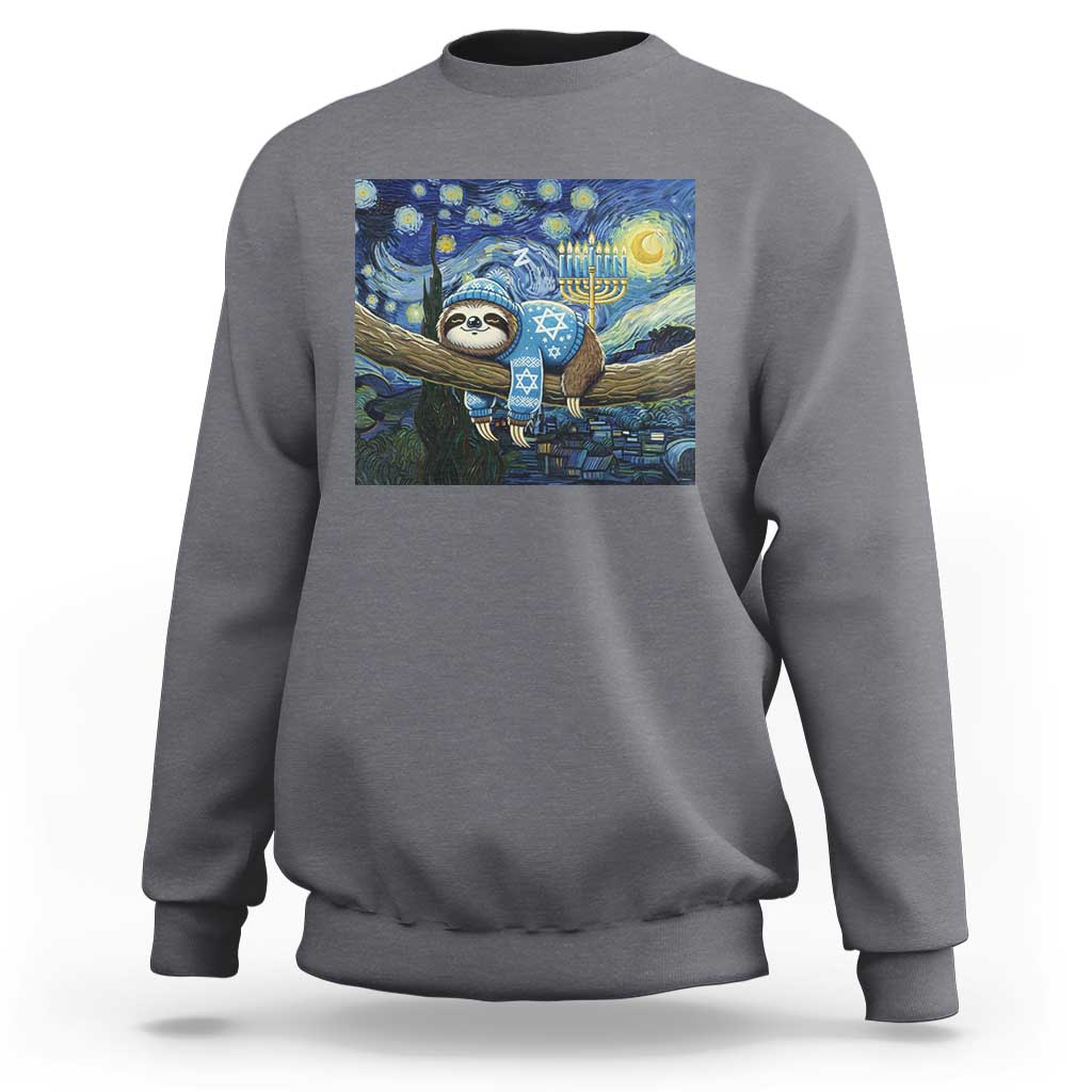 Funny Hanukkah Sloth Sweatshirt Van Gogh Starry Night Jewish Gift - Wonder Print Shop