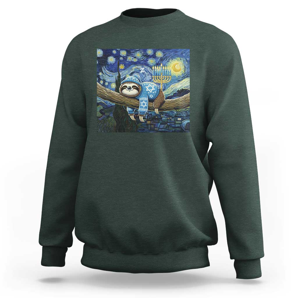 Funny Hanukkah Sloth Sweatshirt Van Gogh Starry Night Jewish Gift - Wonder Print Shop