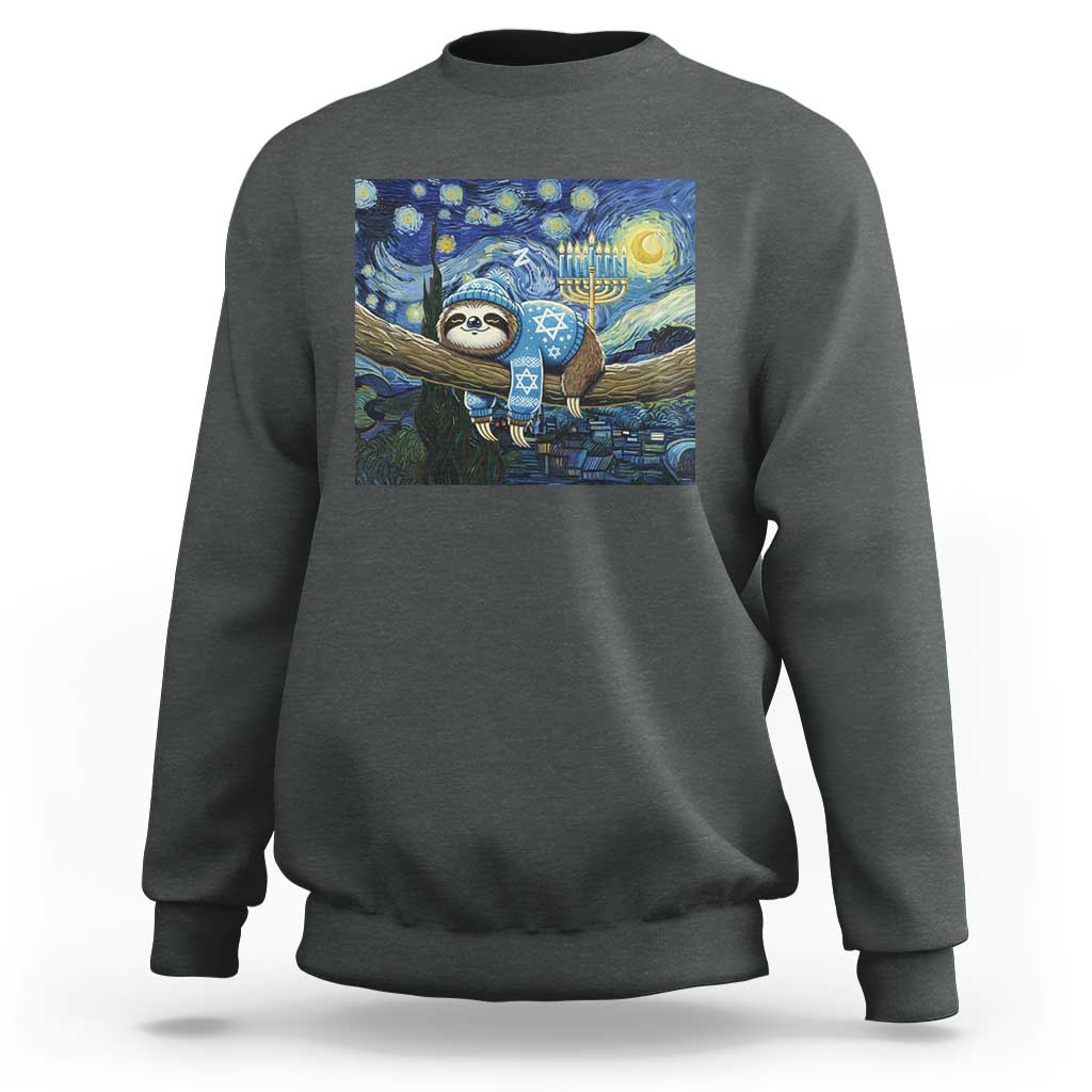Funny Hanukkah Sloth Sweatshirt Van Gogh Starry Night Jewish Gift - Wonder Print Shop