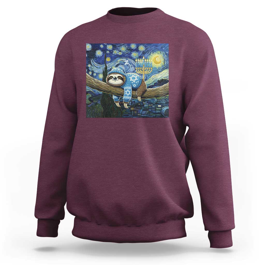 Funny Hanukkah Sloth Sweatshirt Van Gogh Starry Night Jewish Gift - Wonder Print Shop