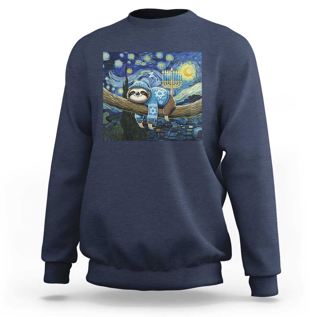 Funny Hanukkah Sloth Sweatshirt Van Gogh Starry Night Jewish Gift - Wonder Print Shop