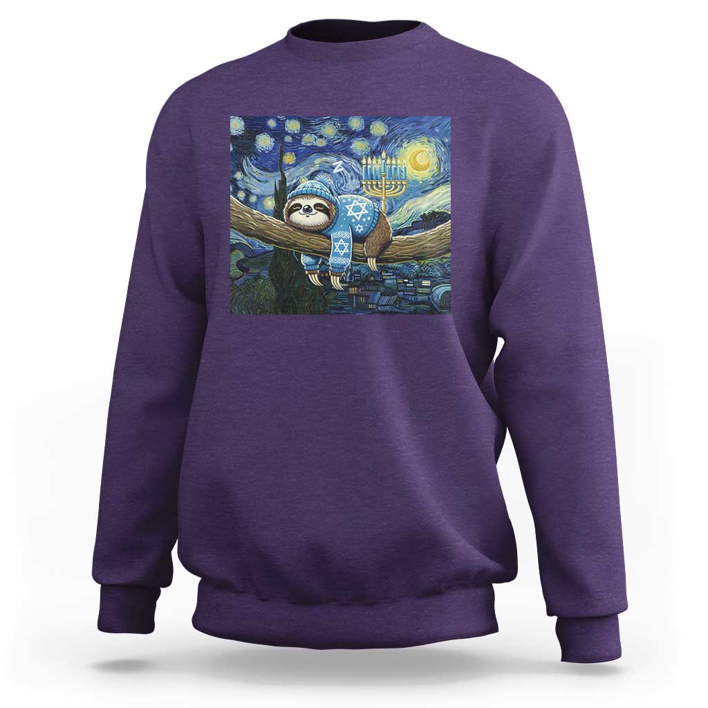 Funny Hanukkah Sloth Sweatshirt Van Gogh Starry Night Jewish Gift - Wonder Print Shop