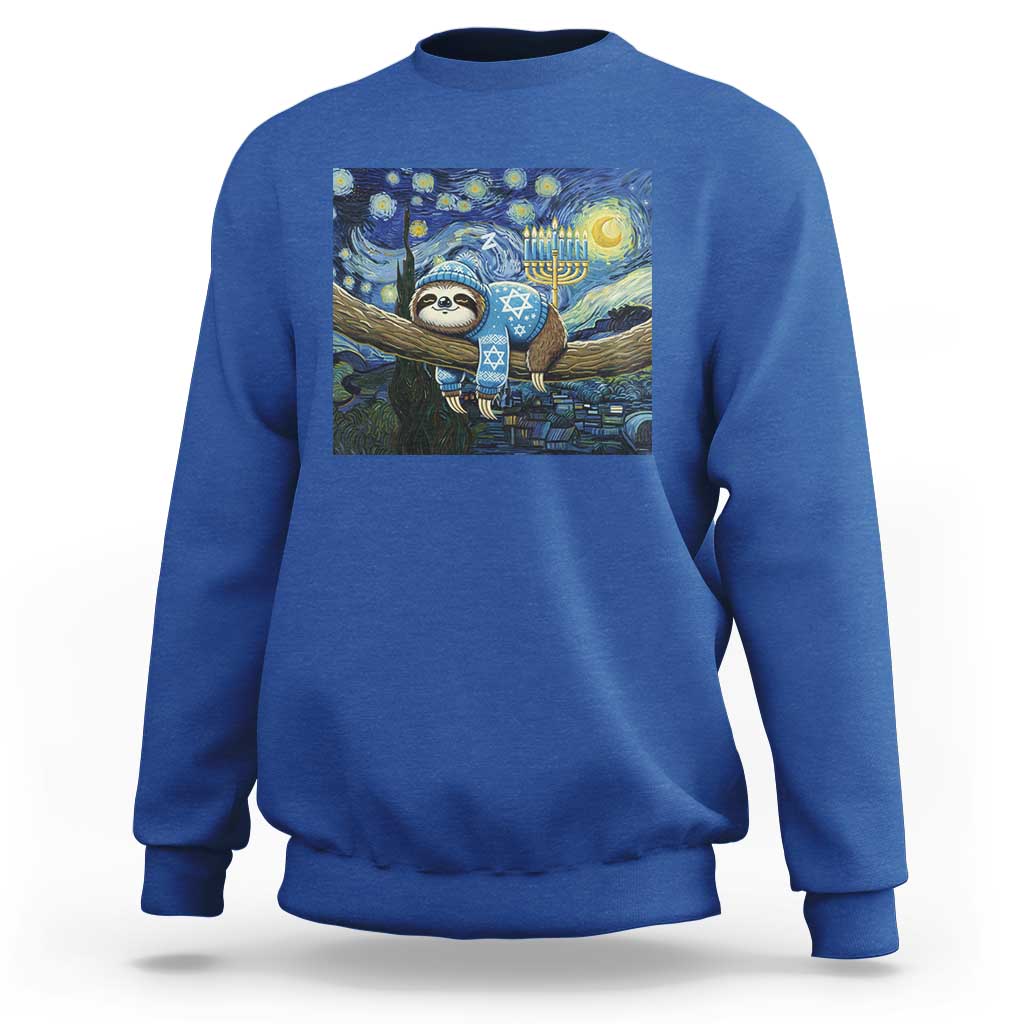 Funny Hanukkah Sloth Sweatshirt Van Gogh Starry Night Jewish Gift - Wonder Print Shop