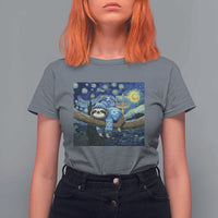 Funny Hanukkah Sloth T Shirt For Women Van Gogh Starry Night Jewish Gift - Wonder Print Shop
