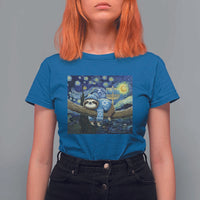 Funny Hanukkah Sloth T Shirt For Women Van Gogh Starry Night Jewish Gift - Wonder Print Shop