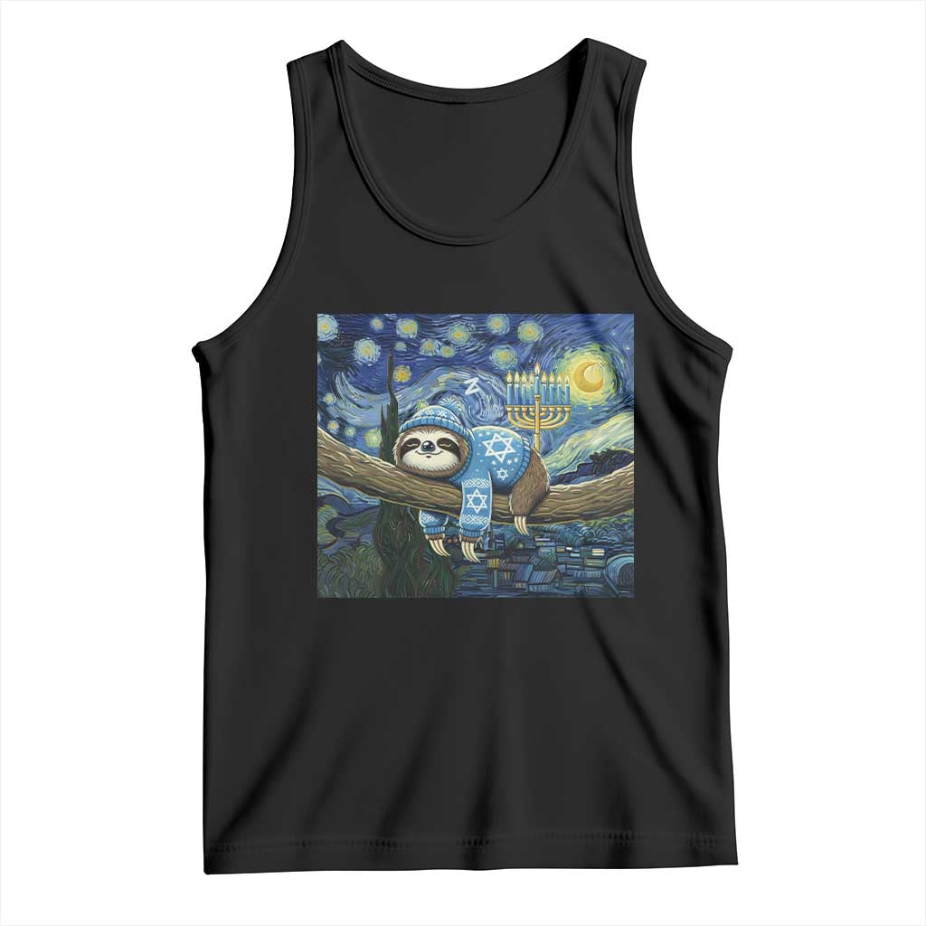 Funny Hanukkah Sloth Tank Top Van Gogh Starry Night Jewish Gift - Wonder Print Shop
