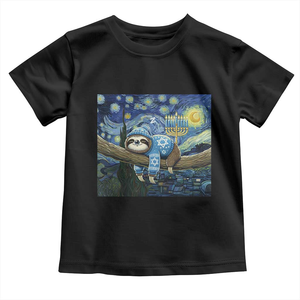 Funny Hanukkah Sloth Toddler T Shirt Van Gogh Starry Night Jewish Gift - Wonder Print Shop