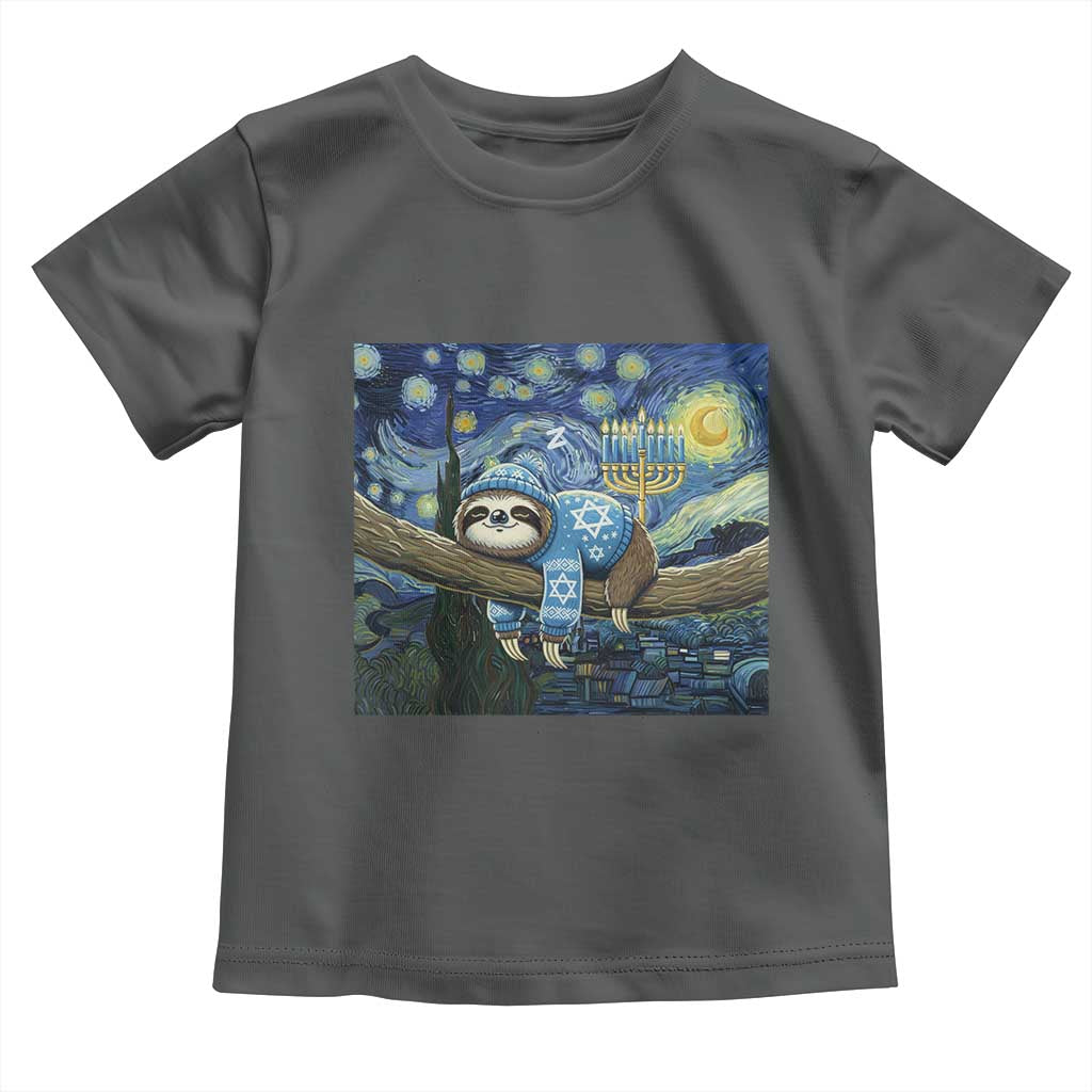 Funny Hanukkah Sloth Toddler T Shirt Van Gogh Starry Night Jewish Gift - Wonder Print Shop