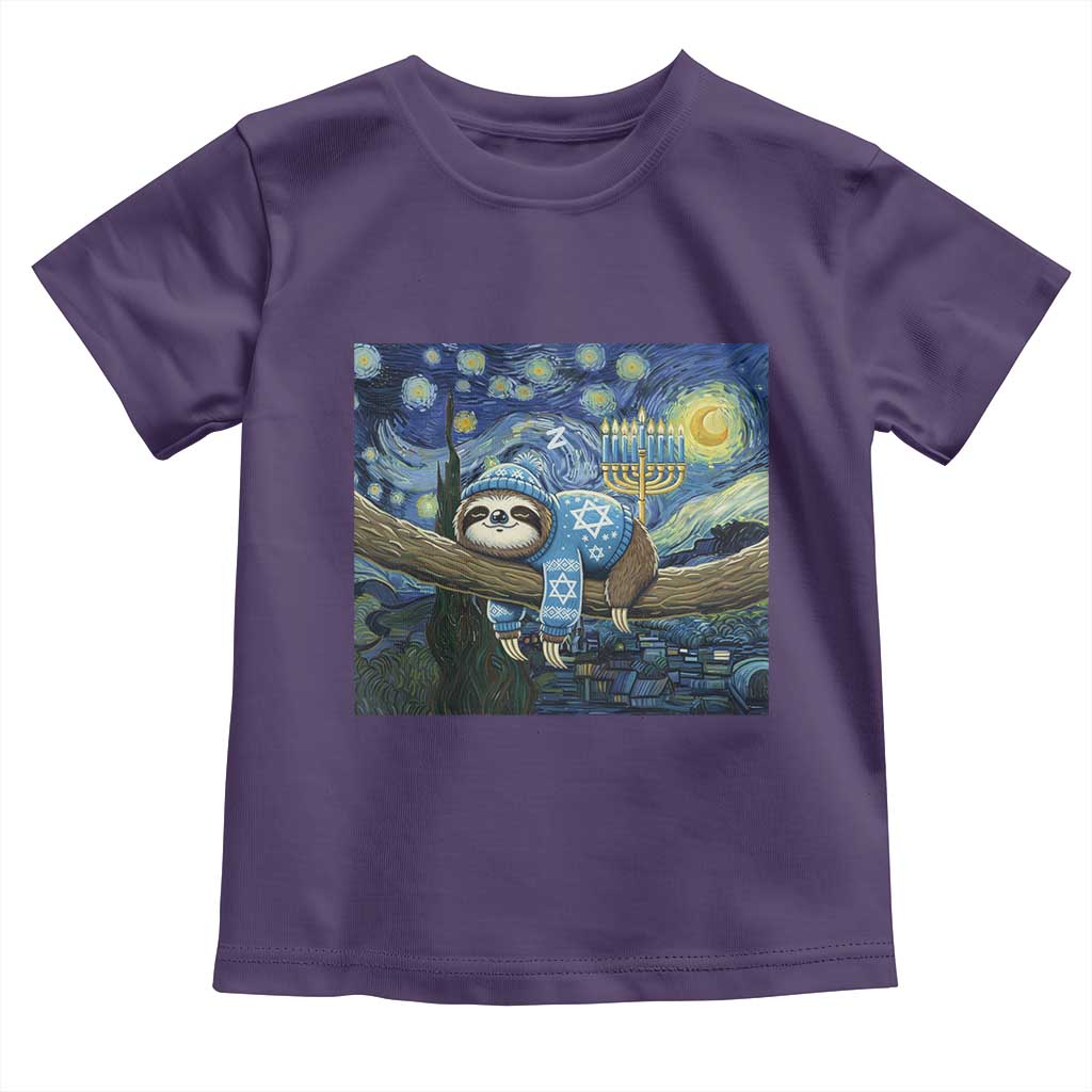Funny Hanukkah Sloth Toddler T Shirt Van Gogh Starry Night Jewish Gift - Wonder Print Shop