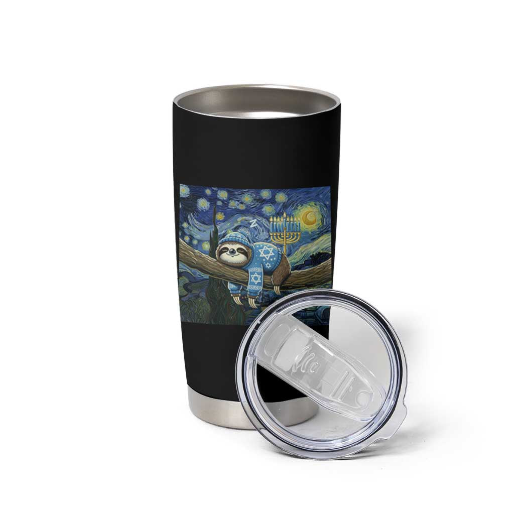 Funny Hanukkah Sloth Tumbler Cup Van Gogh Starry Night Jewish Gift - Wonder Print Shop