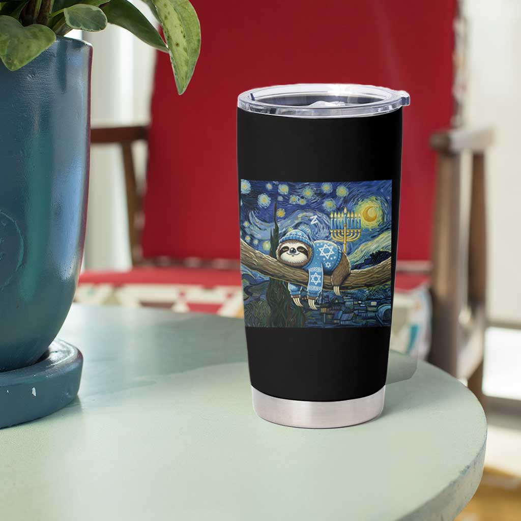 Funny Hanukkah Sloth Tumbler Cup Van Gogh Starry Night Jewish Gift - Wonder Print Shop