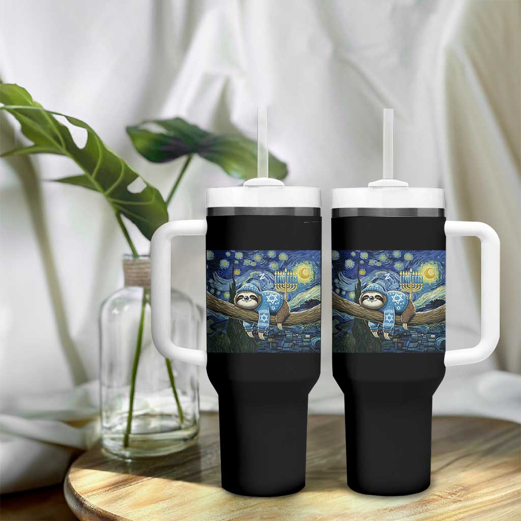 Funny Hanukkah Sloth Tumbler With Handle Van Gogh Starry Night Jewish Gift - Wonder Print Shop