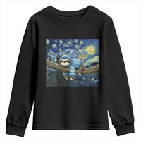 Funny Hanukkah Sloth Youth Sweatshirt Van Gogh Starry Night Jewish Gift - Wonder Print Shop