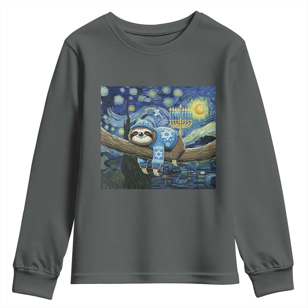 Funny Hanukkah Sloth Youth Sweatshirt Van Gogh Starry Night Jewish Gift - Wonder Print Shop