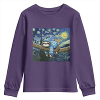 Funny Hanukkah Sloth Youth Sweatshirt Van Gogh Starry Night Jewish Gift - Wonder Print Shop