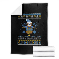 Happy Hanukkah Ugly Sweater Throw Blanket Funny Sloth Carrying Menorah Jewish Gift - Wonder Print Shop