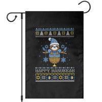 Happy Hanukkah Ugly Sweater Garden Flag Funny Sloth Carrying Menorah Jewish Gift - Wonder Print Shop