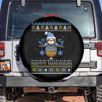 Happy Hanukkah Ugly Sweater Spare Tire Cover Funny Sloth Carrying Menorah Jewish Gift - Wonder Print Shop