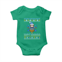 Happy Hanukkah Ugly Sweater Baby Onesie Funny Sloth Carrying Menorah Jewish Gift - Wonder Print Shop