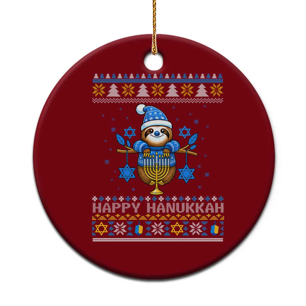 Happy Hanukkah Ugly Sweater Ceramic Ornament Funny Sloth Carrying Menorah Jewish Gift - Wonder Print Shop