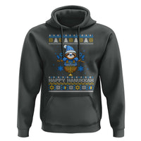 Happy Hanukkah Ugly Sweater Hoodie Funny Sloth Carrying Menorah Jewish Gift - Wonder Print Shop