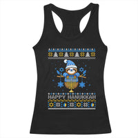 Happy Hanukkah Ugly Sweater Racerback Tank Top Funny Sloth Carrying Menorah Jewish Gift - Wonder Print Shop