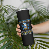 Happy Hanukkah Ugly Sweater Skinny Tumbler Funny Sloth Carrying Menorah Jewish Gift - Wonder Print Shop