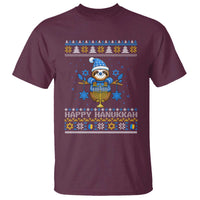 Happy Hanukkah Ugly Sweater T Shirt Funny Sloth Carrying Menorah Jewish Gift - Wonder Print Shop