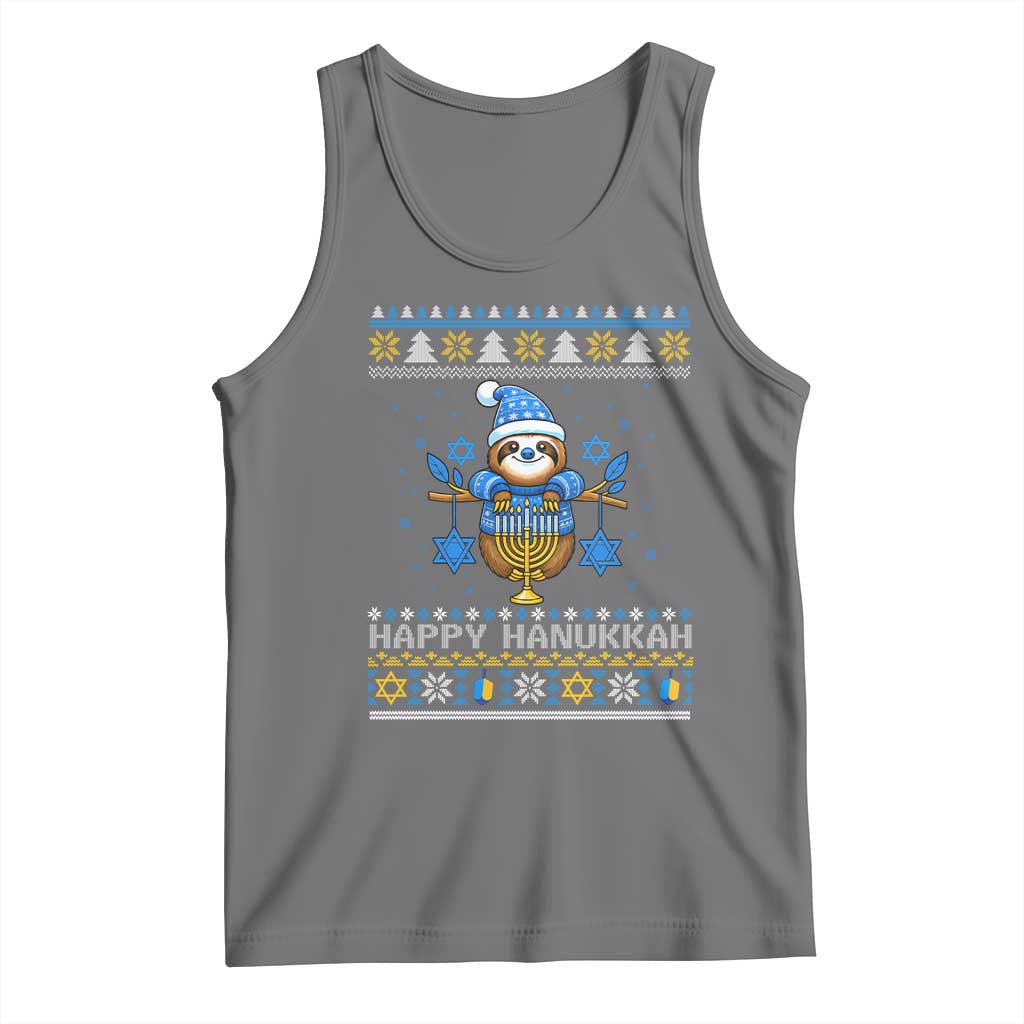 Happy Hanukkah Ugly Sweater Tank Top Funny Sloth Carrying Menorah Jewish Gift - Wonder Print Shop