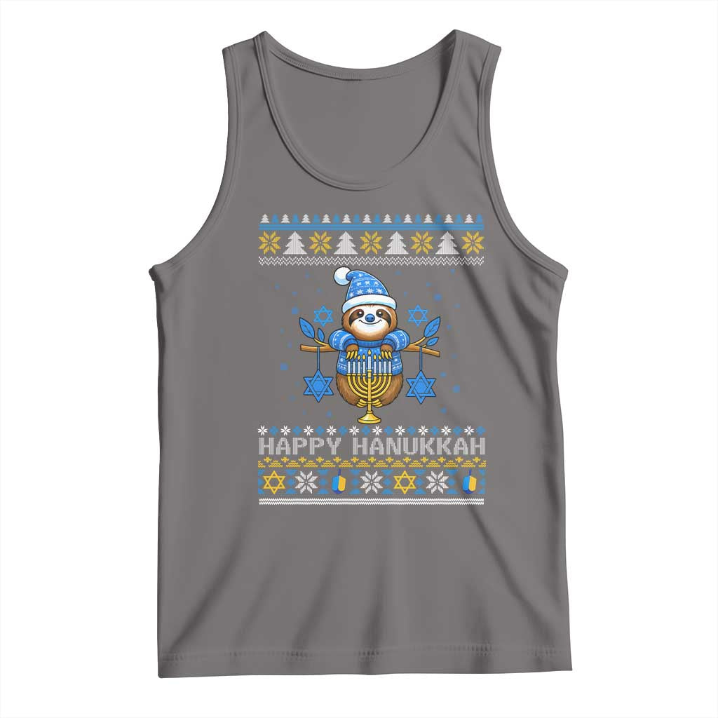Happy Hanukkah Ugly Sweater Tank Top Funny Sloth Carrying Menorah Jewish Gift - Wonder Print Shop