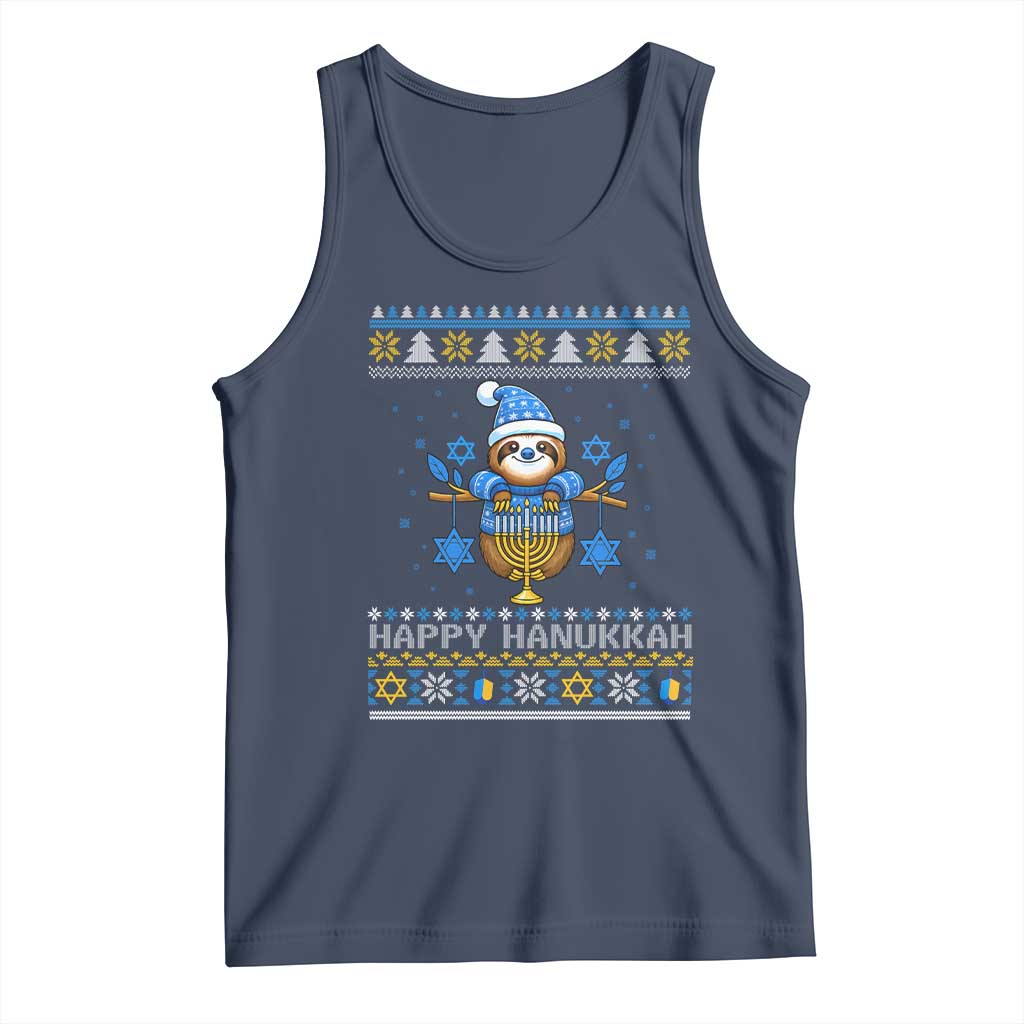 Happy Hanukkah Ugly Sweater Tank Top Funny Sloth Carrying Menorah Jewish Gift - Wonder Print Shop