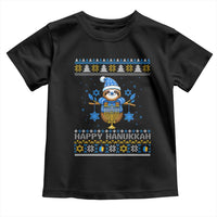 Happy Hanukkah Ugly Sweater Toddler T Shirt Funny Sloth Carrying Menorah Jewish Gift - Wonder Print Shop