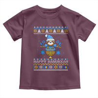 Happy Hanukkah Ugly Sweater Toddler T Shirt Funny Sloth Carrying Menorah Jewish Gift - Wonder Print Shop