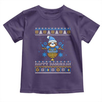Happy Hanukkah Ugly Sweater Toddler T Shirt Funny Sloth Carrying Menorah Jewish Gift - Wonder Print Shop