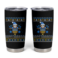 Happy Hanukkah Ugly Sweater Tumbler Cup Funny Sloth Carrying Menorah Jewish Gift - Wonder Print Shop