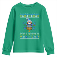 Happy Hanukkah Ugly Sweater Youth Sweatshirt Funny Sloth Carrying Menorah Jewish Gift - Wonder Print Shop