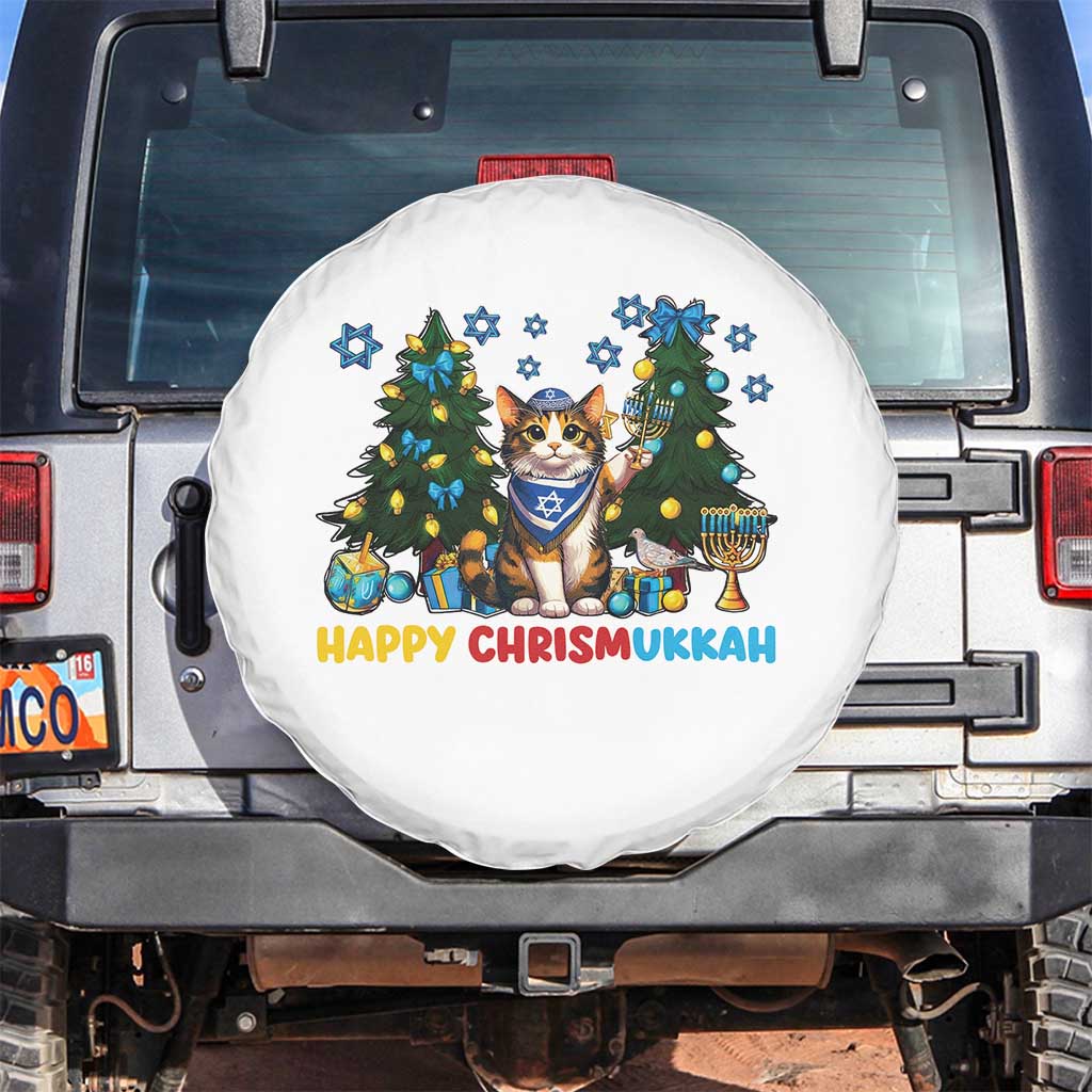 Happy Chrismukkah Spare Tire Cover Funny Christmas Hanukkah Cat Lover Gift - Wonder Print Shop