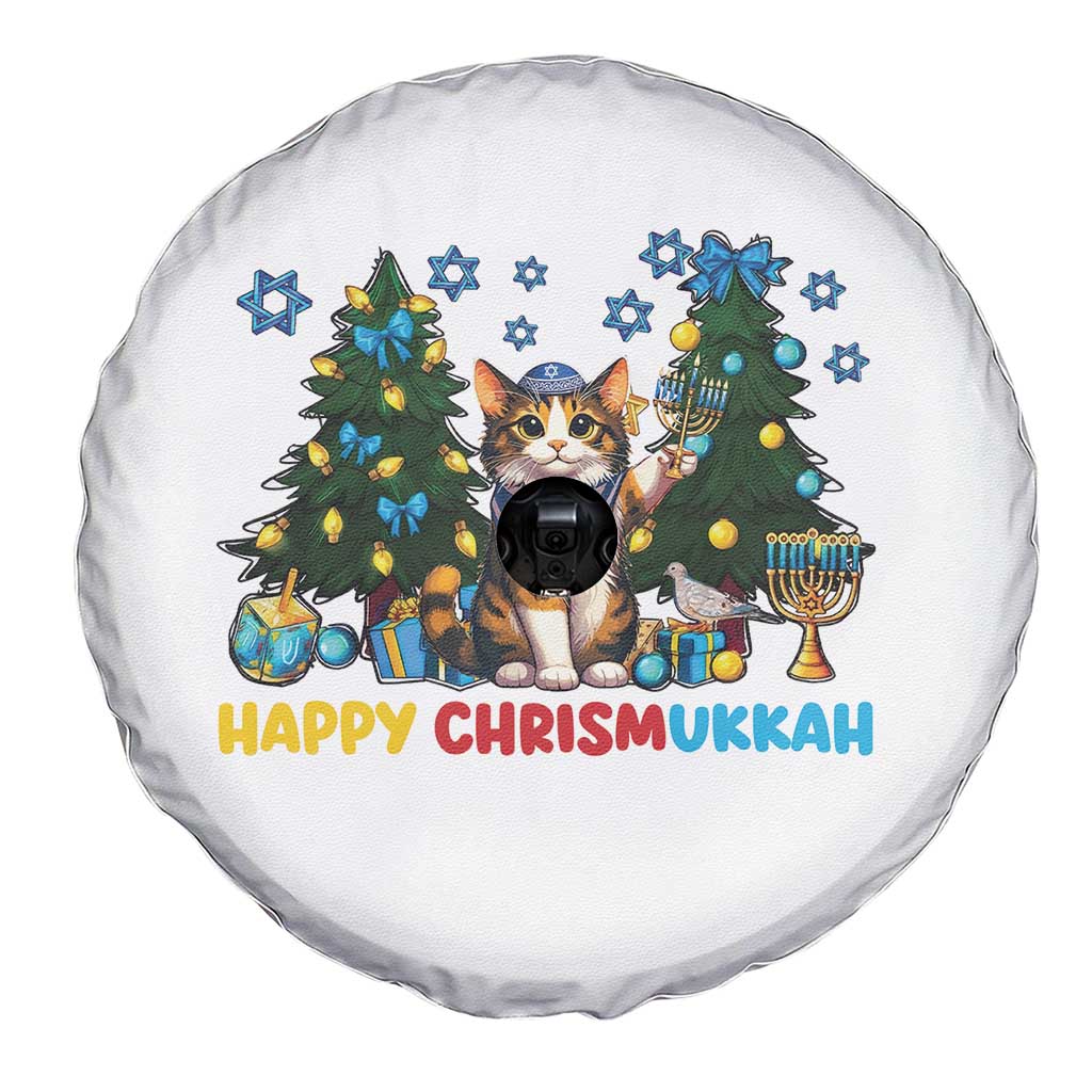 Happy Chrismukkah Spare Tire Cover Funny Christmas Hanukkah Cat Lover Gift - Wonder Print Shop