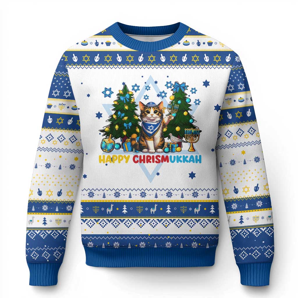 Happy Chrismukkah Hanukkah Ugly Sweater Funny Christmas Cat Lover Gift - Wonder Print Shop