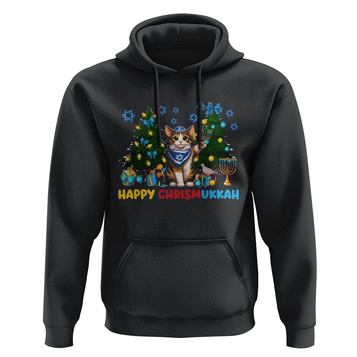 Happy Chrismukkah Hoodie Funny Christmas Hanukkah Cat Lover Gift - Wonder Print Shop