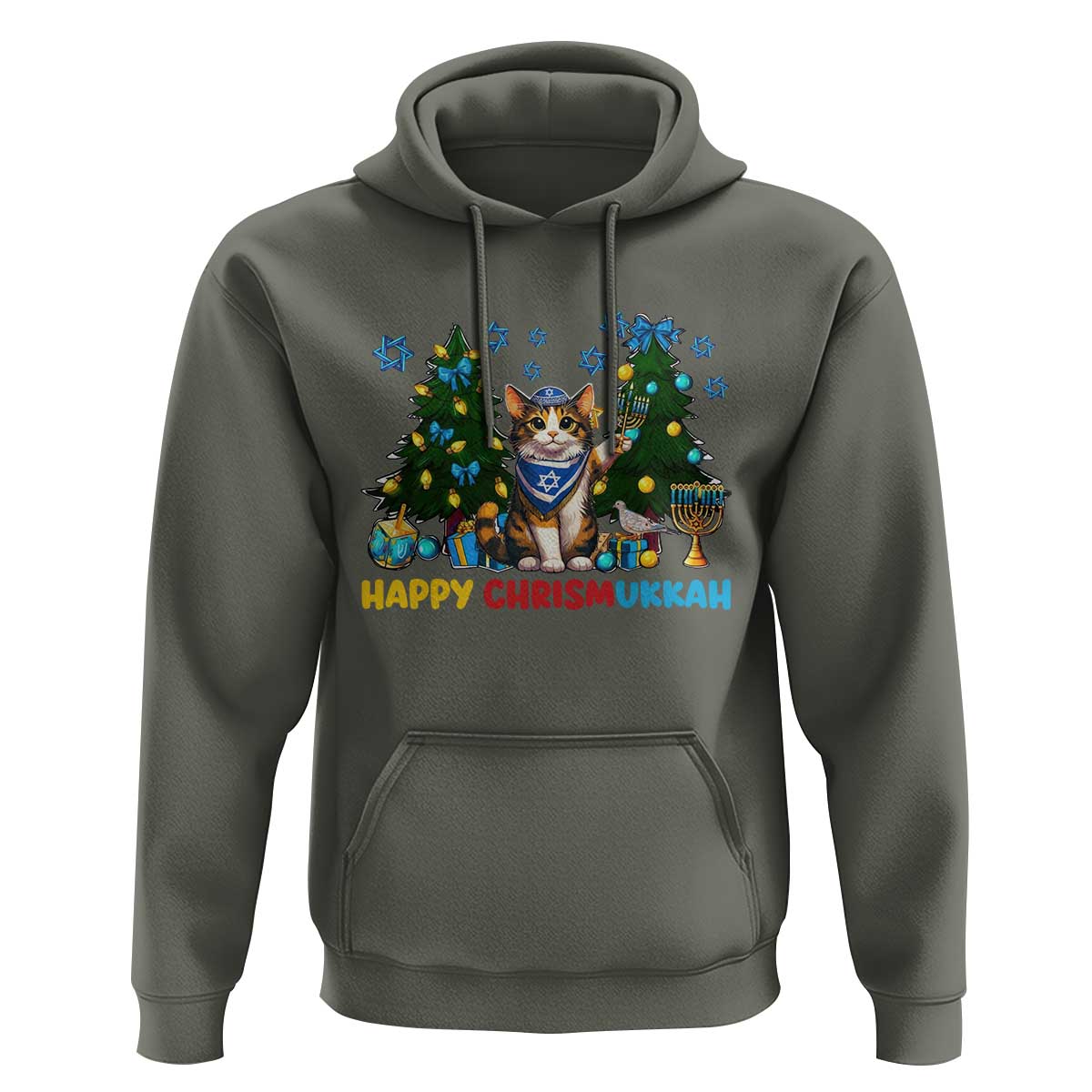 Happy Chrismukkah Hoodie Funny Christmas Hanukkah Cat Lover Gift - Wonder Print Shop