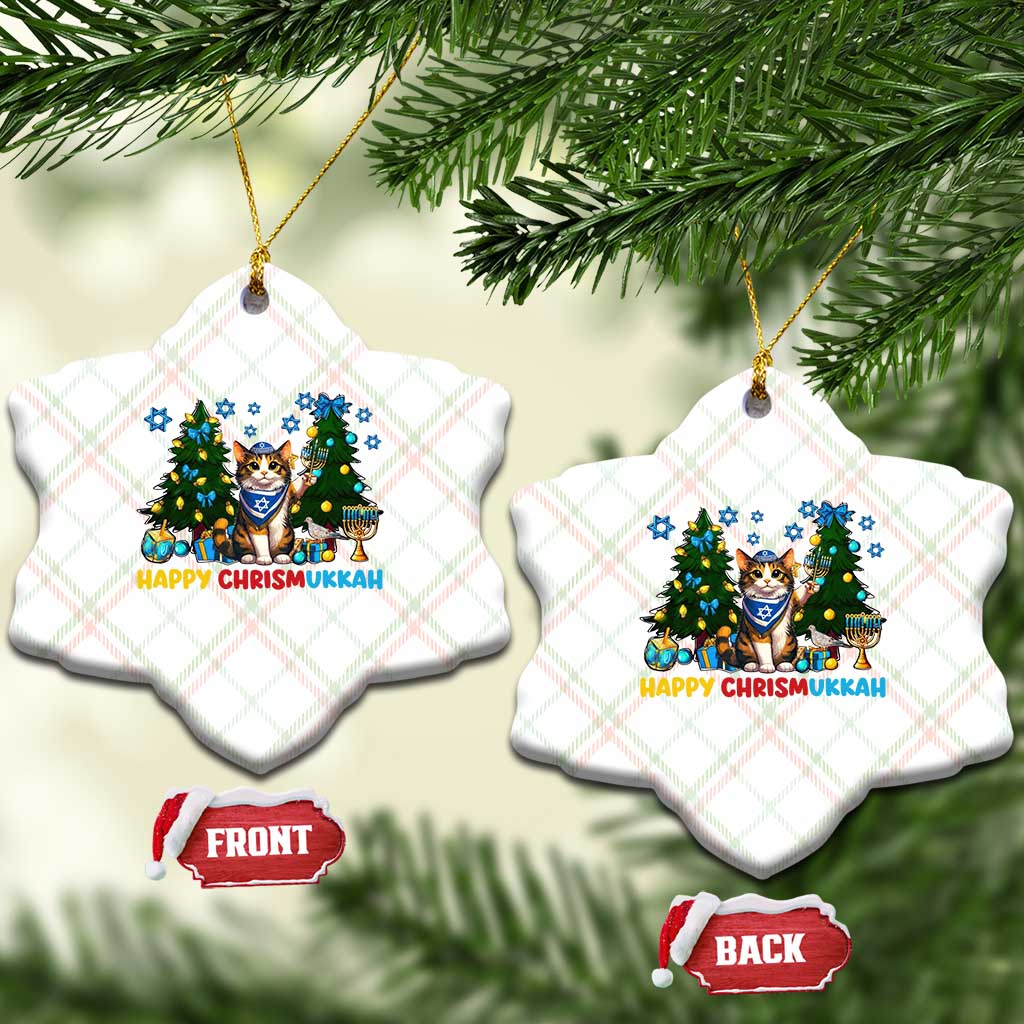 Happy Chrismukkah Ceramic Ornament Funny Xmas Hanukkah Cat Lover Gift - Wonder Print Shop