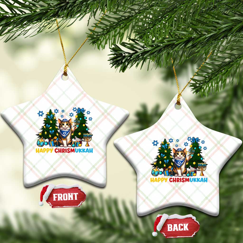 Happy Chrismukkah Ceramic Ornament Funny Xmas Hanukkah Cat Lover Gift - Wonder Print Shop